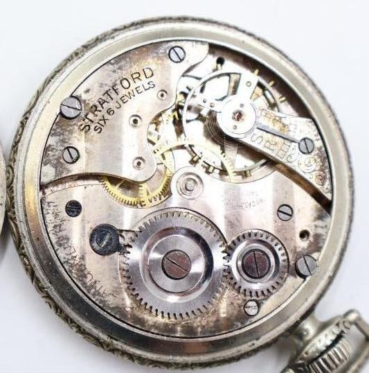 Antique and Vintage Curios Lot Stratford Pocket Watch, Advertising Tokens, Clock & Vanity Items - 7