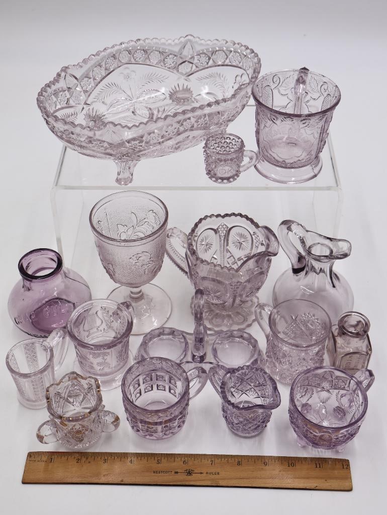 Collection of Antique EAPG & Pressed Glass Tableware Purple and Clear Glass - 2