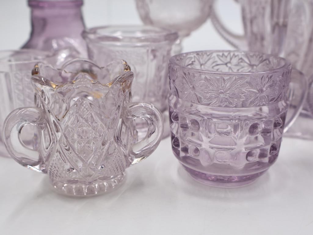 Collection of Antique EAPG & Pressed Glass Tableware Purple and Clear Glass - 3