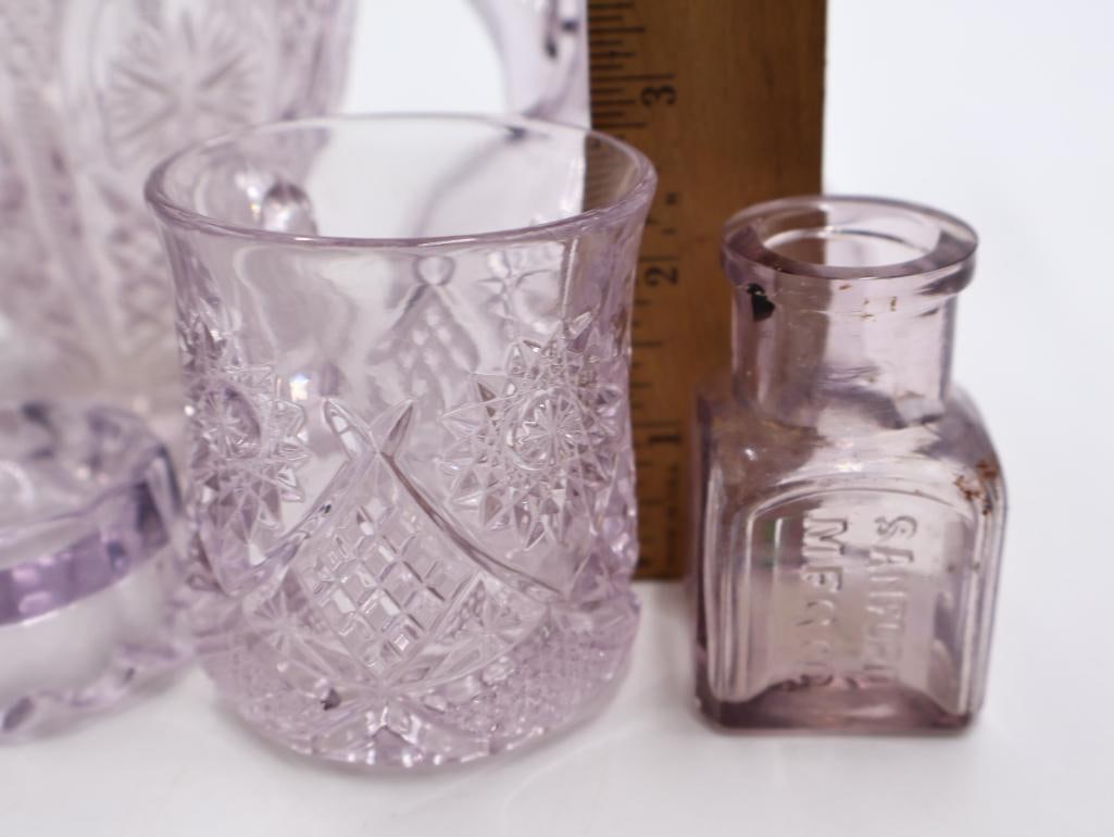 Collection of Antique EAPG & Pressed Glass Tableware Purple and Clear Glass - 6