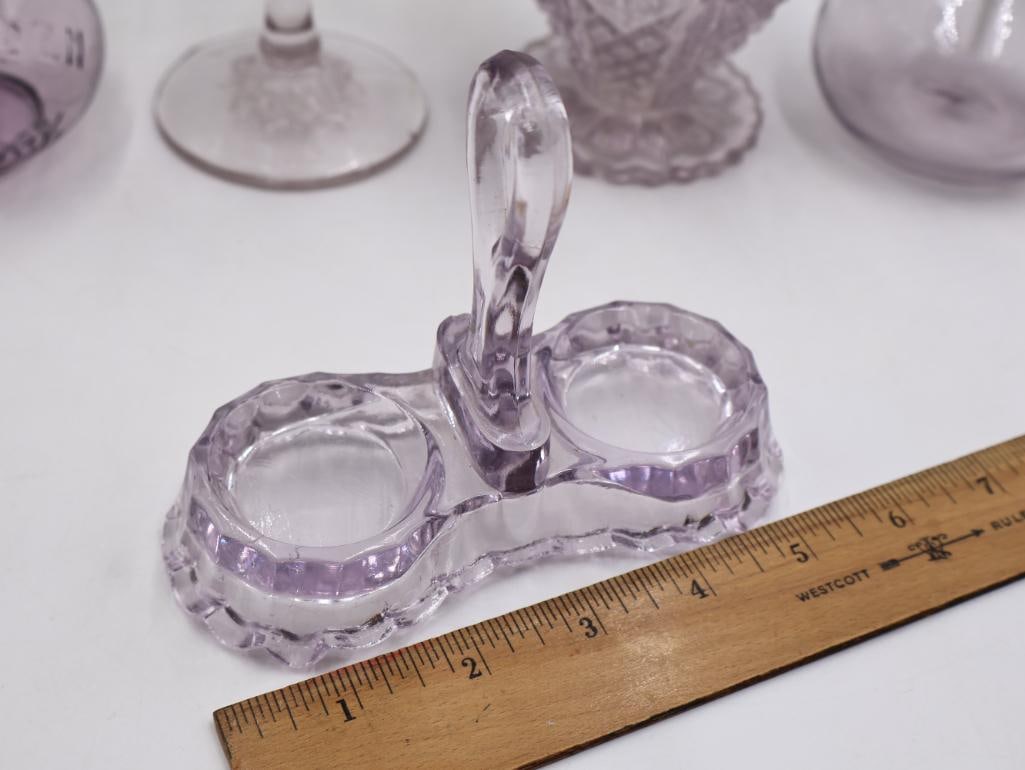 Collection of Antique EAPG & Pressed Glass Tableware Purple and Clear Glass - 7