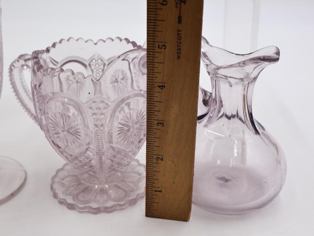 Collection of Antique EAPG & Pressed Glass Tableware Purple and Clear Glass - 8