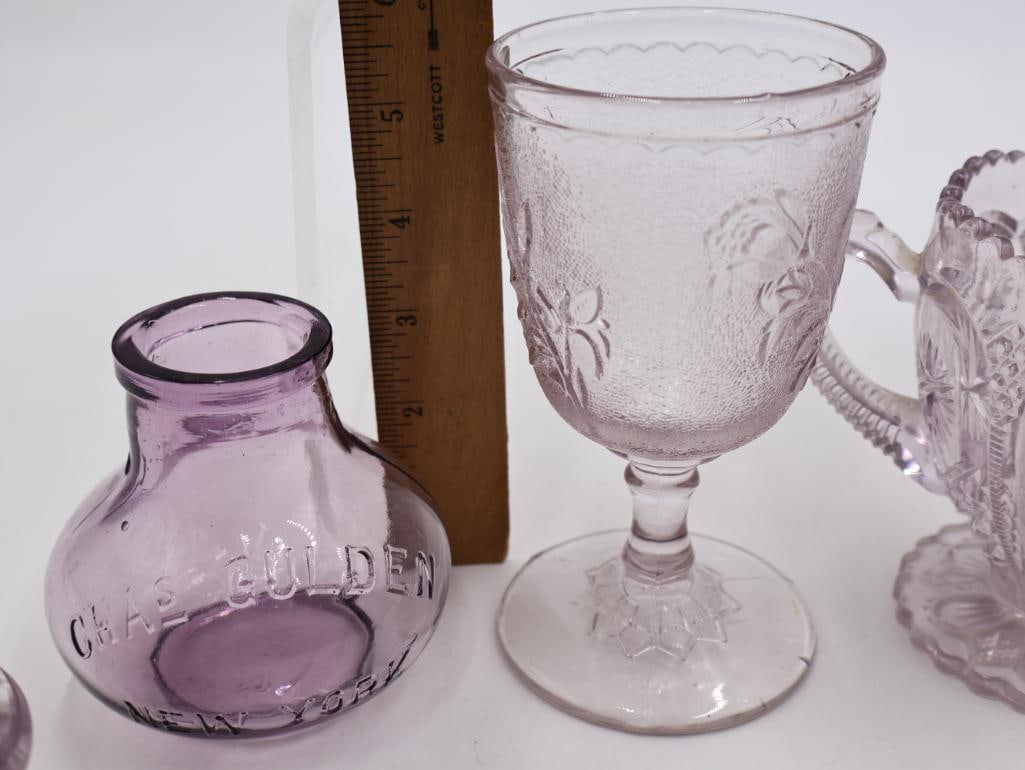 Collection of Antique EAPG & Pressed Glass Tableware Purple and Clear Glass - 9
