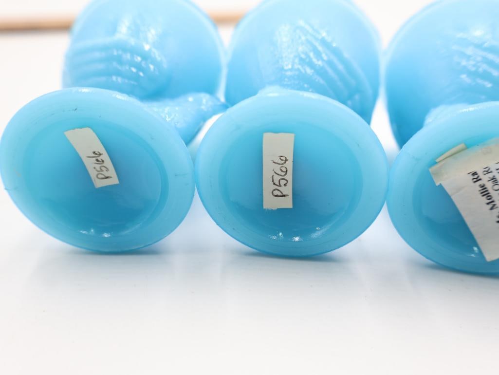 Set of 6 Antique French Portieux Vallerysthal Blue Opaline Glass Chicken Egg Cups - 10