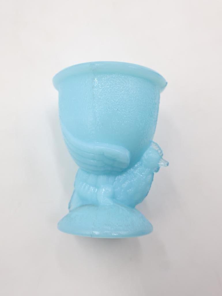 Set of 6 Antique French Portieux Vallerysthal Blue Opaline Glass Chicken Egg Cups - 4