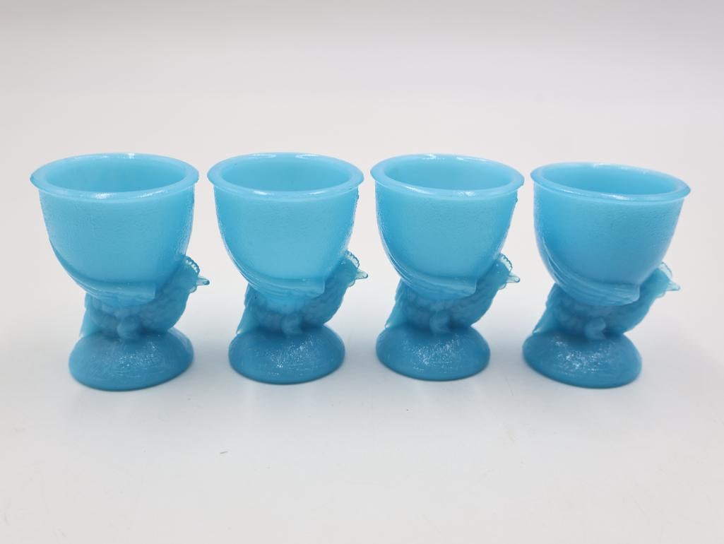 Set of 6 Antique French Portieux Vallerysthal Blue Opaline Glass Chicken Egg Cups - 7
