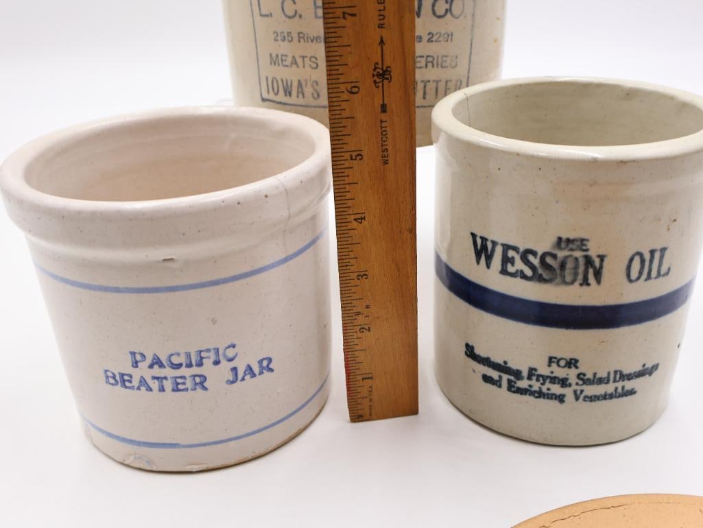 Vintage Advertising Stoneware Crocks Pacific, Wesson Oil and Iowas Pride - 6