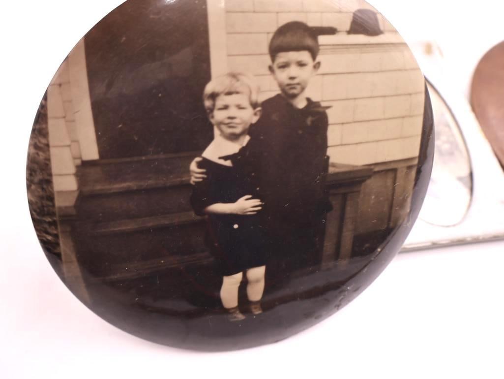 Antique Victorian and Edwardian Photographic Button Portraits, Children and Military - 11