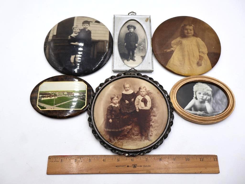 Antique Victorian and Edwardian Photographic Button Portraits, Children and Military - 2