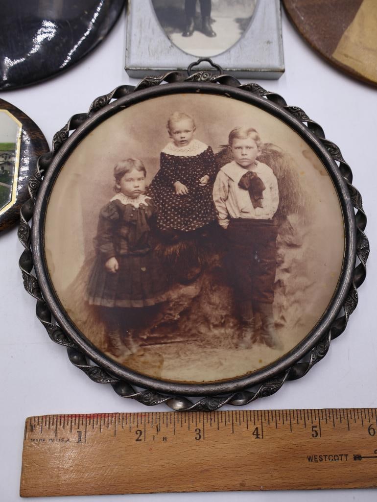 Antique Victorian and Edwardian Photographic Button Portraits, Children and Military - 5