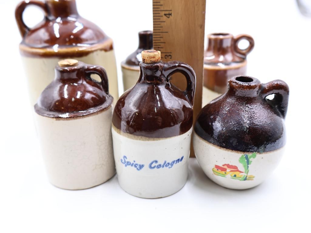 Collection of Vintage Miniature Stoneware Advertising Jugs Mercury, Perfume and Cologne - 12