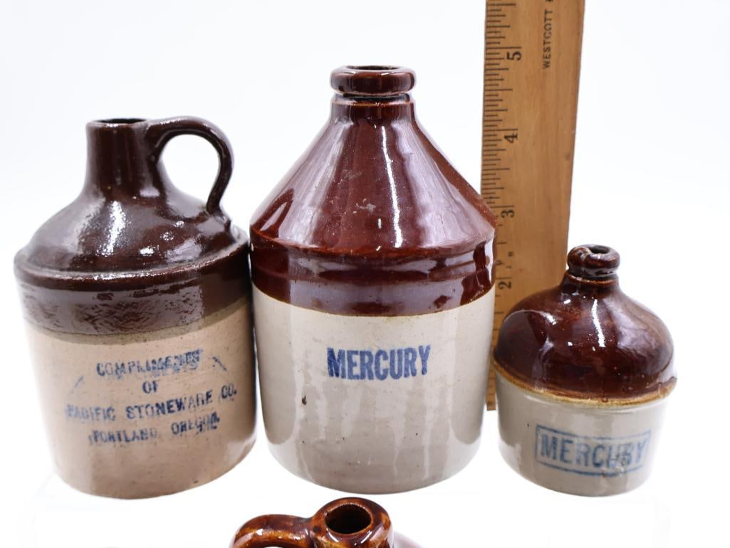 Collection of Vintage Miniature Stoneware Advertising Jugs Mercury, Perfume and Cologne - 3