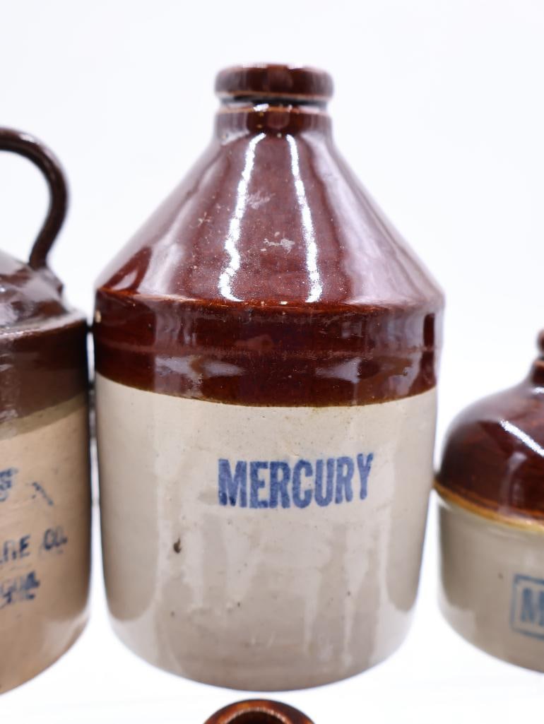 Collection of Vintage Miniature Stoneware Advertising Jugs Mercury, Perfume and Cologne - 5