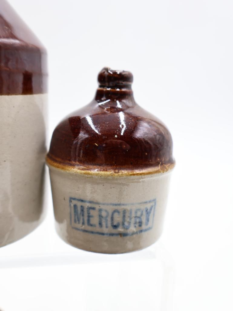 Collection of Vintage Miniature Stoneware Advertising Jugs Mercury, Perfume and Cologne - 6