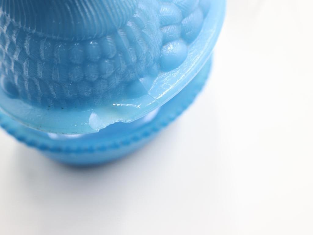 Two (2) Antique & Vintage Blue Slag / Milk Glass Hen on Nest Covered Dishes - 4