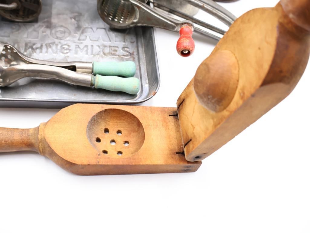 Vintage Kitchen Primitive Collection Coffee Tins, Graters, Choppers and Utensils - 3