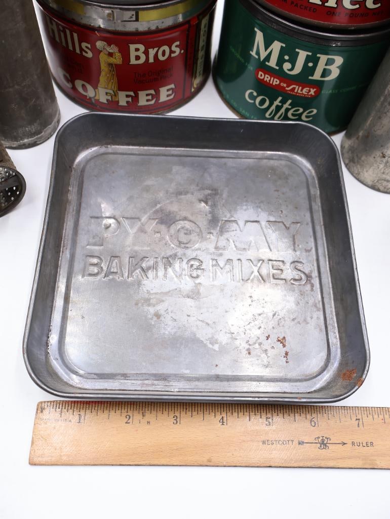 Vintage Kitchen Primitive Collection Coffee Tins, Graters, Choppers and Utensils - 7