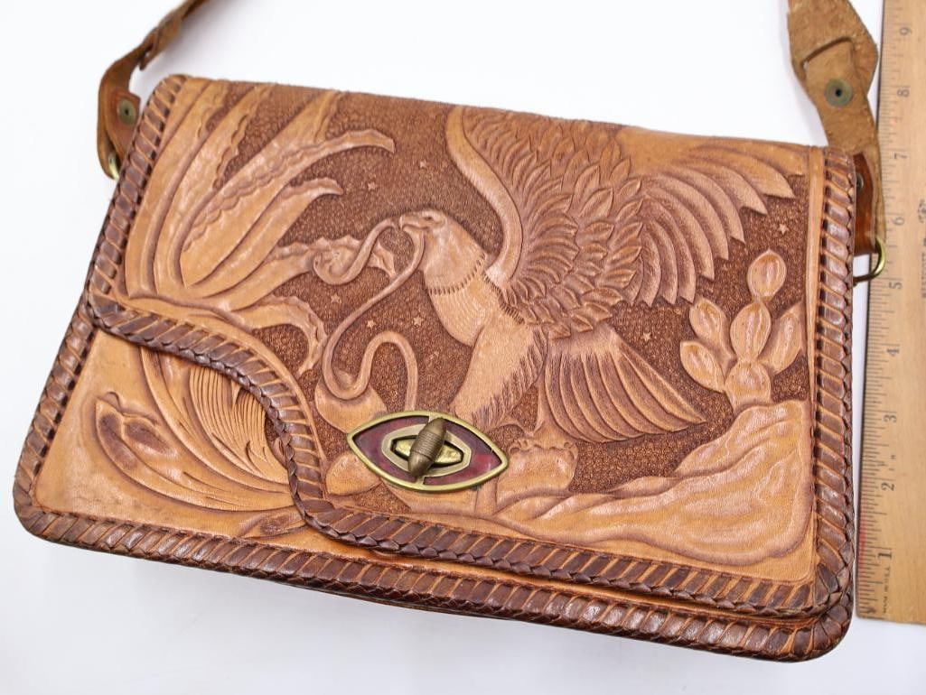 Vintage Handbag Collection Tooled Leather Eagle Purse and Beaded Evening Bags - 13