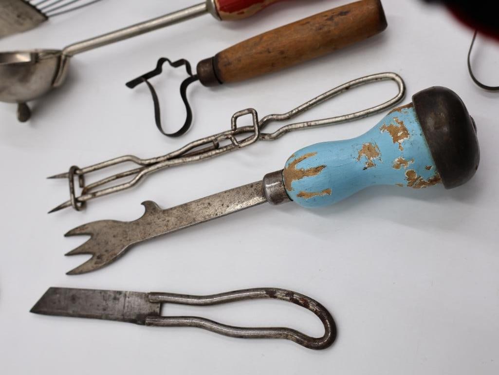 Large Collection Antique Primitive Kitchen Utensils and Baking Tools - 16