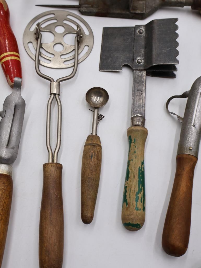 Large Collection Antique Primitive Kitchen Utensils and Baking Tools - 8