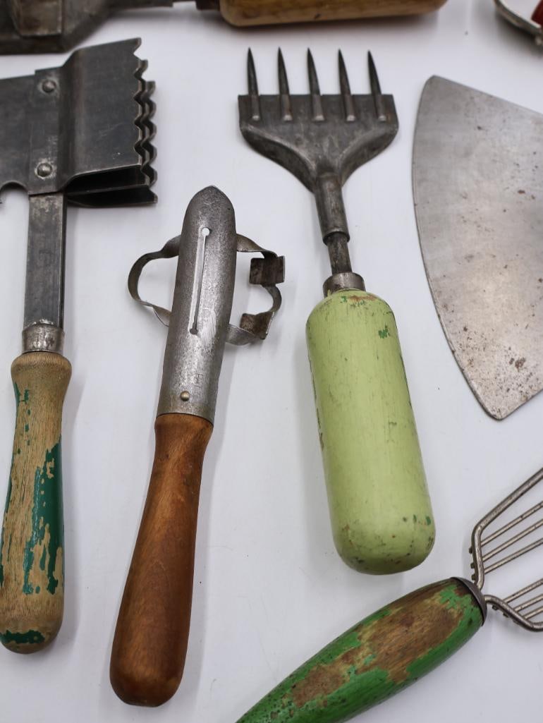 Large Collection Antique Primitive Kitchen Utensils and Baking Tools - 9
