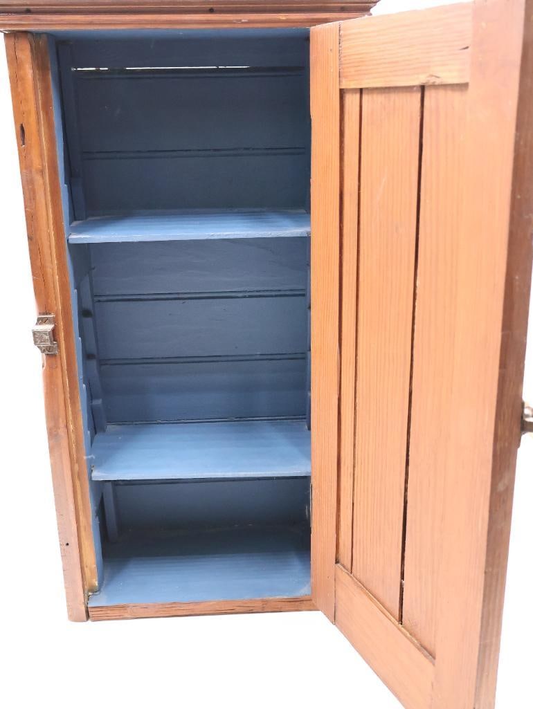 Antique Primitive Pine Wall Cabinet with Paneled Door and Shelves - 10