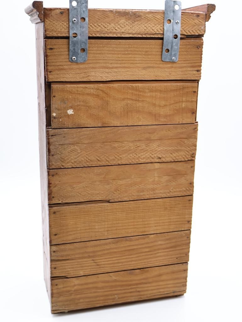 Antique Primitive Pine Wall Cabinet with Paneled Door and Shelves - 12