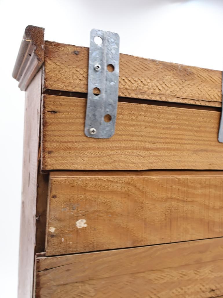 Antique Primitive Pine Wall Cabinet with Paneled Door and Shelves - 13