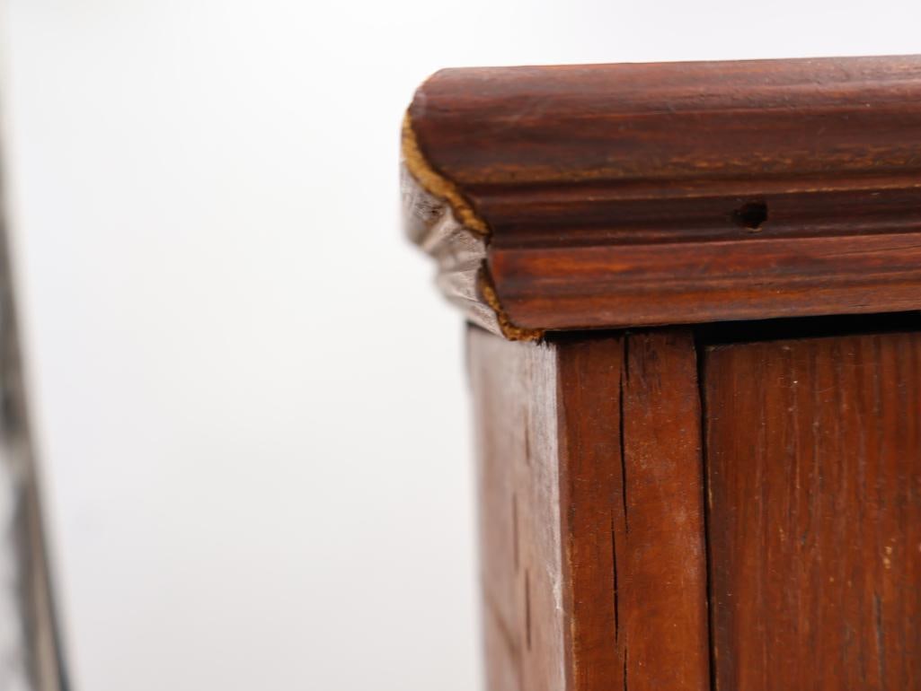 Antique Primitive Pine Wall Cabinet with Paneled Door and Shelves - 8