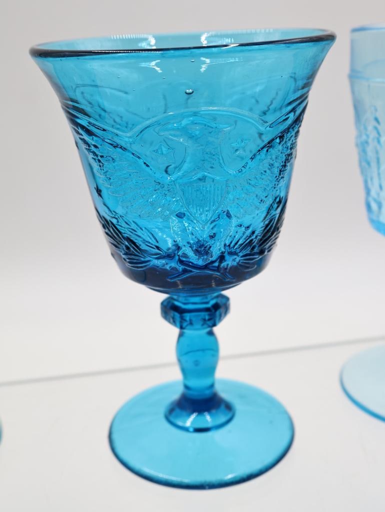 Vintage Aqua Blue Pressed Glass Goblets and Stemware Collection - 10