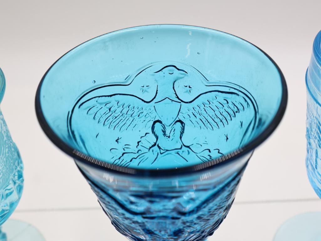 Vintage Aqua Blue Pressed Glass Goblets and Stemware Collection - 11