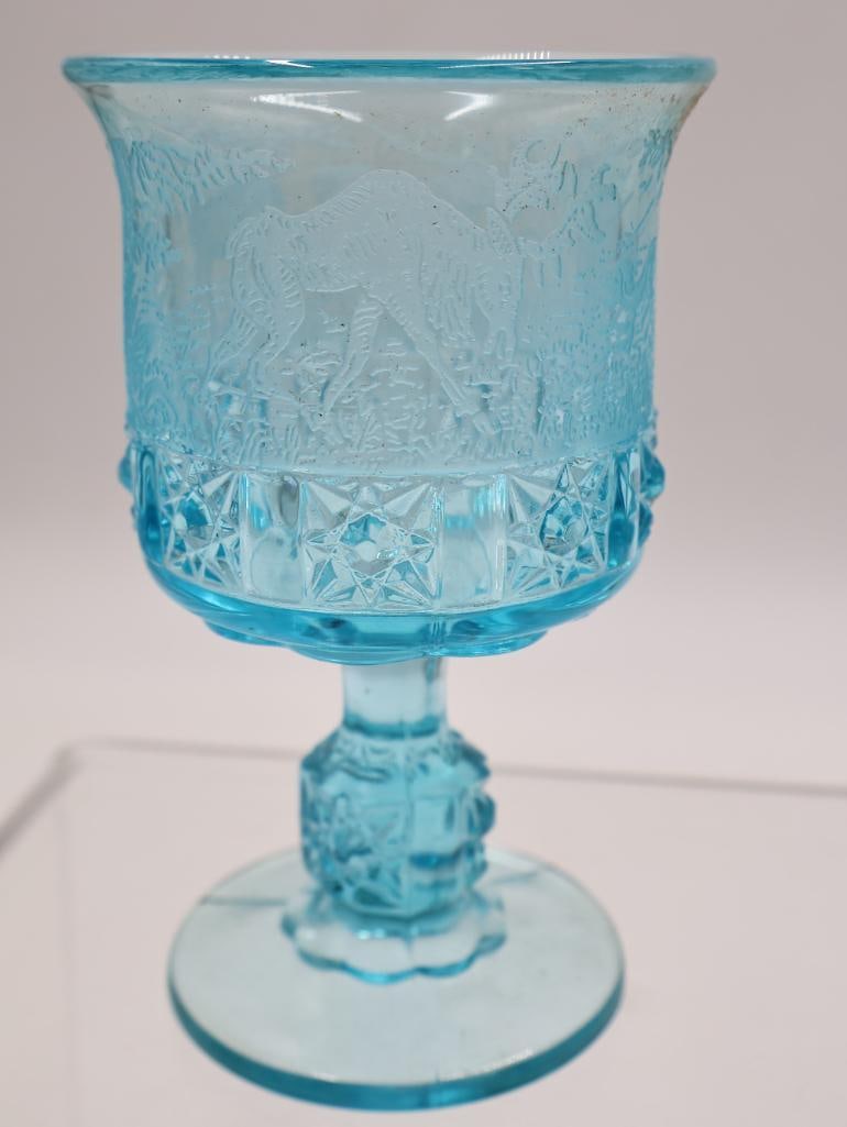 Vintage Aqua Blue Pressed Glass Goblets and Stemware Collection - 12