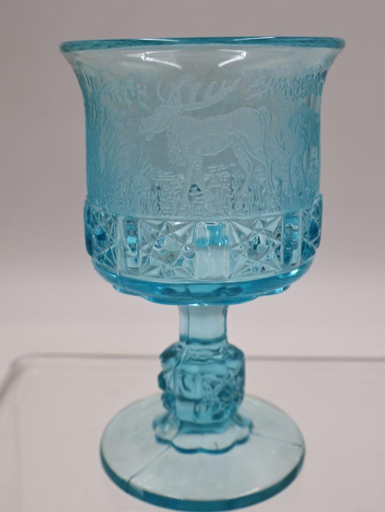 Vintage Aqua Blue Pressed Glass Goblets and Stemware Collection - 13