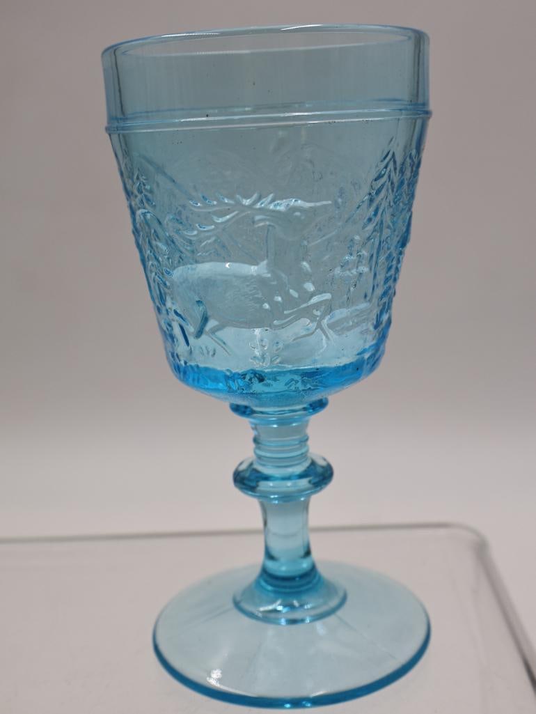 Vintage Aqua Blue Pressed Glass Goblets and Stemware Collection - 14