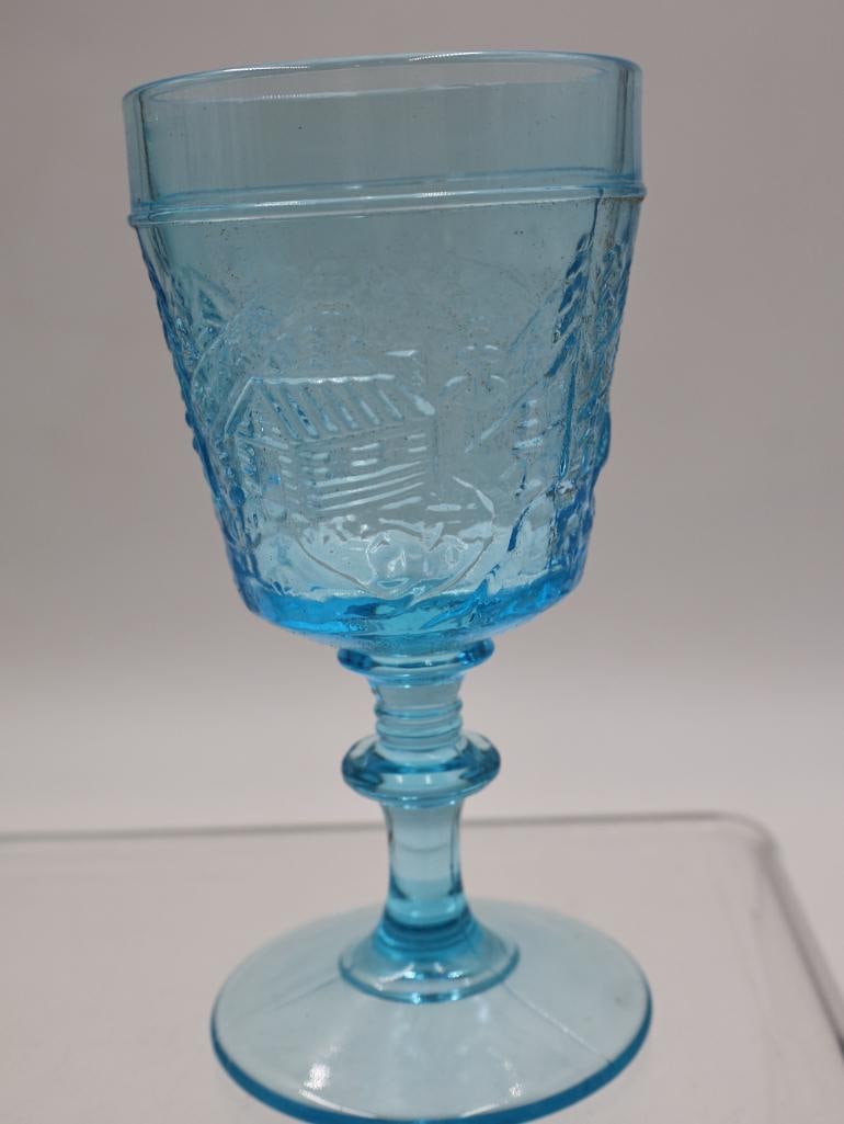 Vintage Aqua Blue Pressed Glass Goblets and Stemware Collection - 15