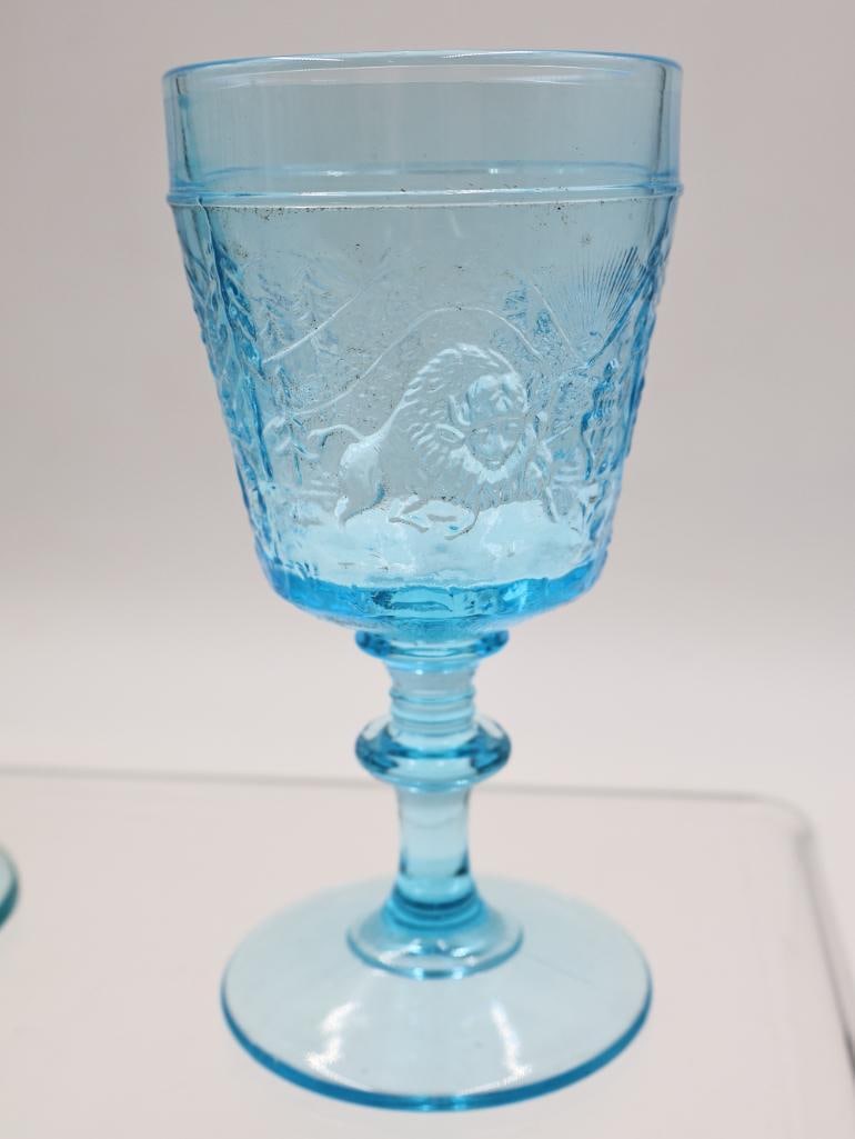 Vintage Aqua Blue Pressed Glass Goblets and Stemware Collection - 16