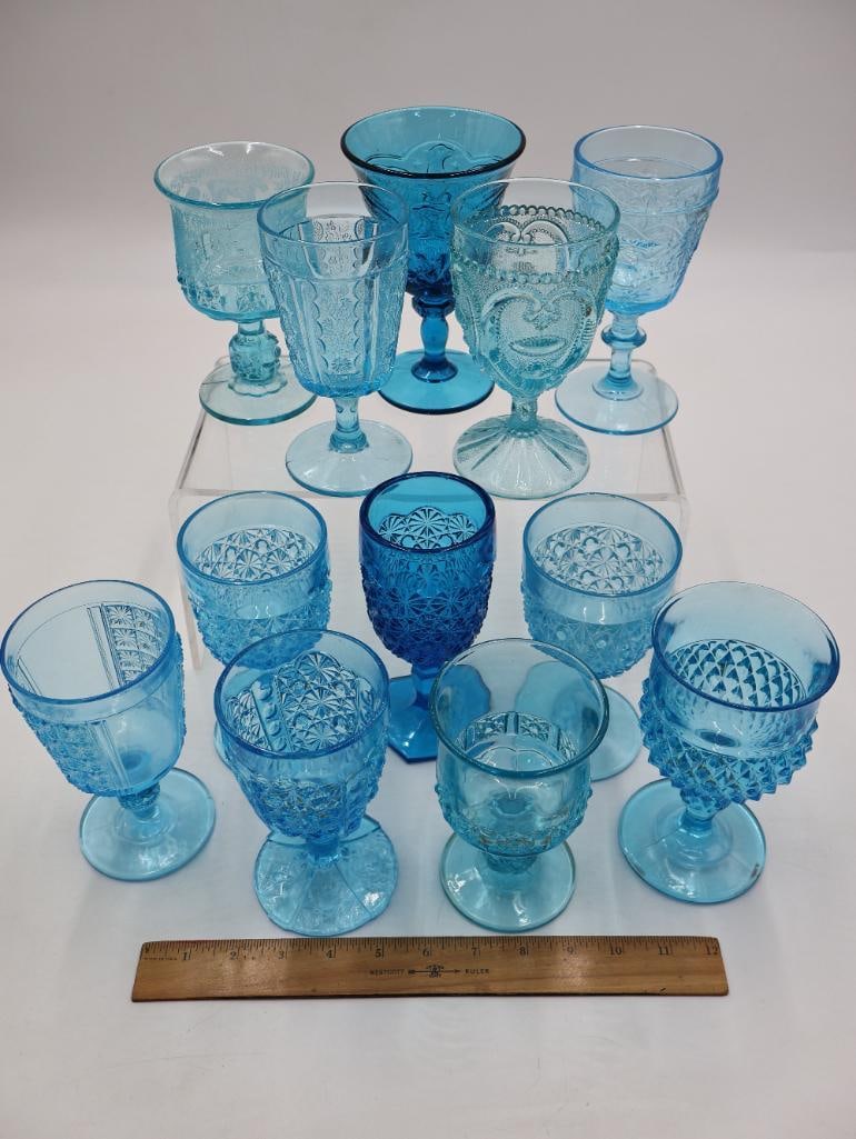 Vintage Aqua Blue Pressed Glass Goblets and Stemware Collection - 2