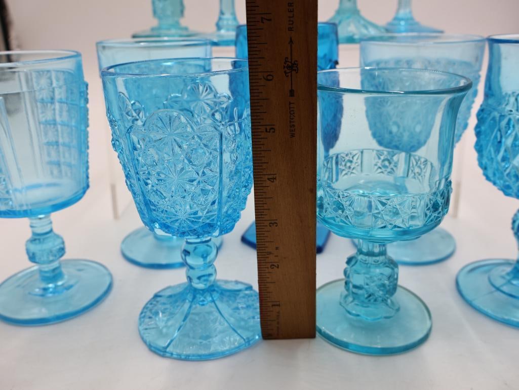 Vintage Aqua Blue Pressed Glass Goblets and Stemware Collection - 3