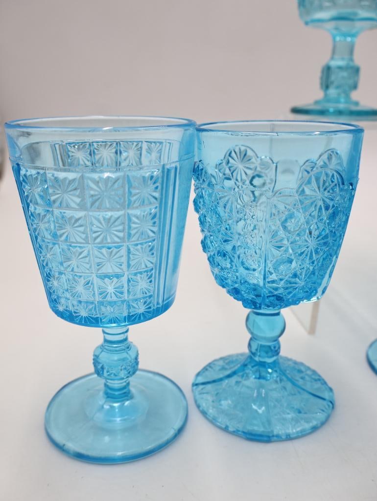Vintage Aqua Blue Pressed Glass Goblets and Stemware Collection - 5