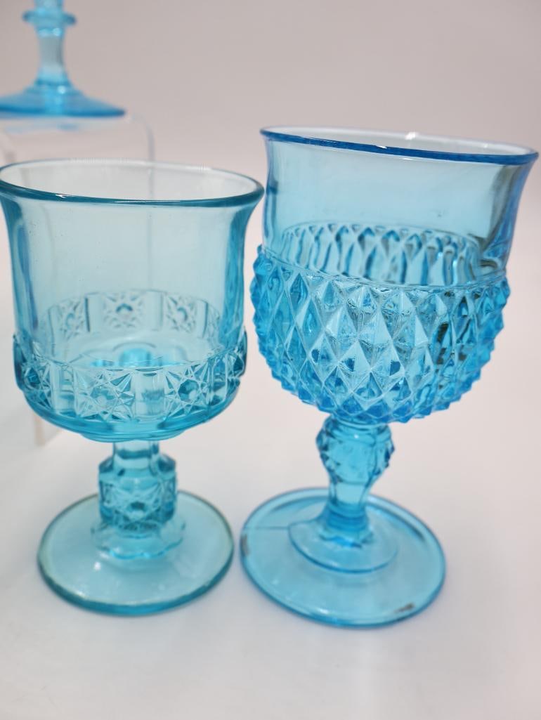 Vintage Aqua Blue Pressed Glass Goblets and Stemware Collection - 6
