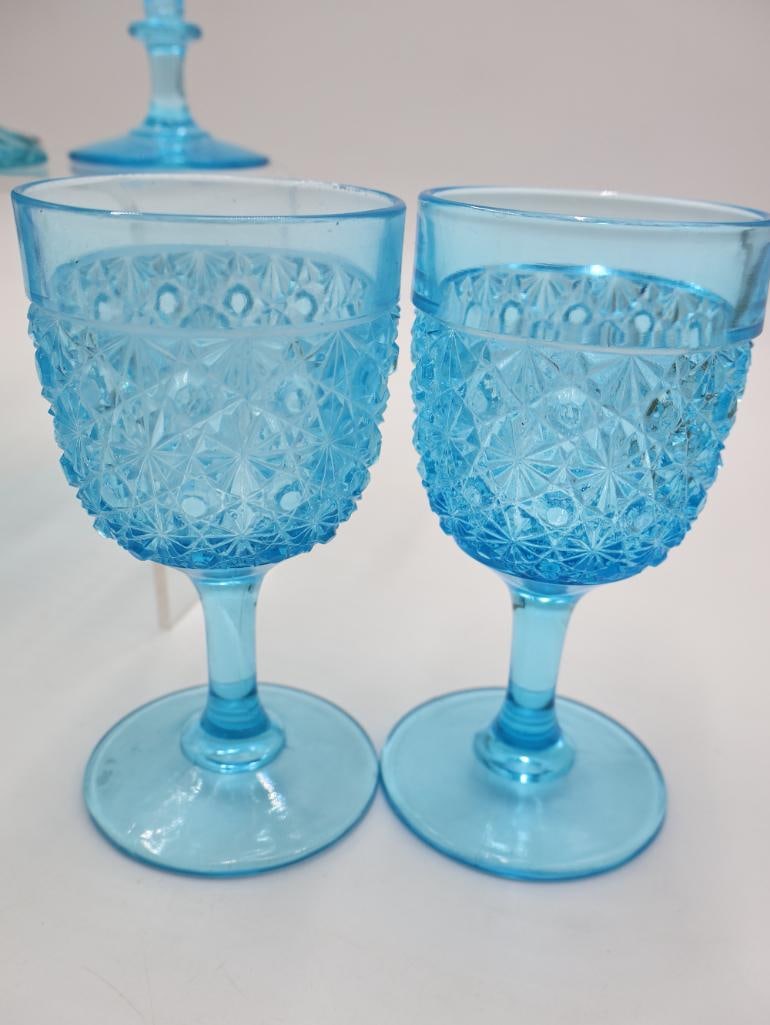 Vintage Aqua Blue Pressed Glass Goblets and Stemware Collection - 7