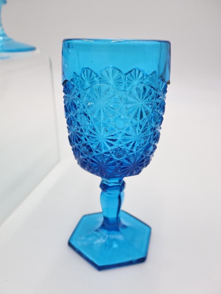 Vintage Aqua Blue Pressed Glass Goblets and Stemware Collection - 8