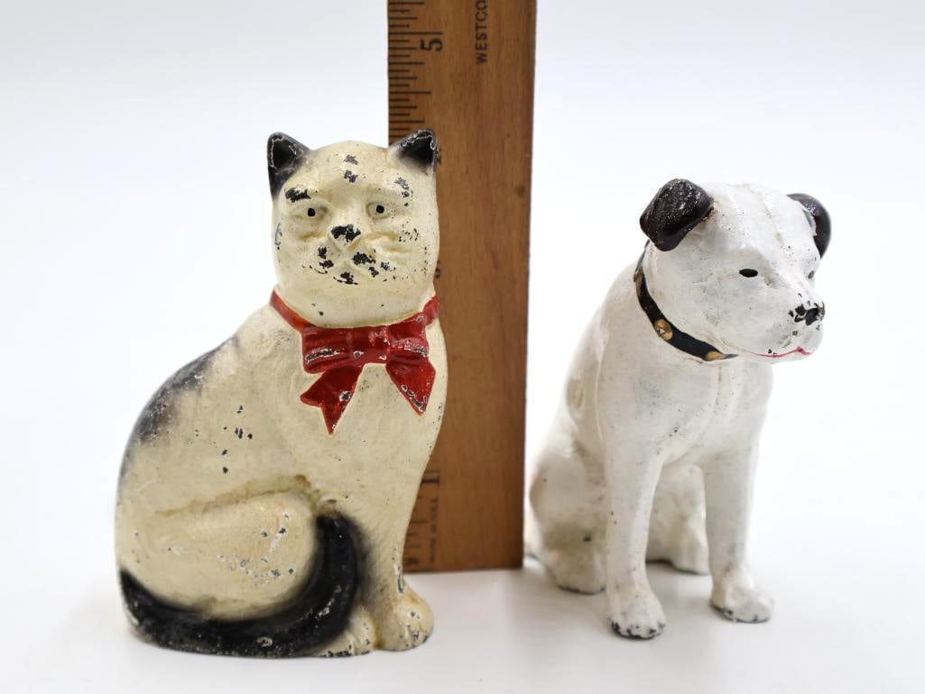 Antique RCA Nipper Dog and Cat Cast Iron Banks - 2