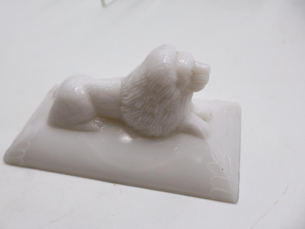 Antique Milk Glass Animal Dishes and Wire Basket Collection - 12