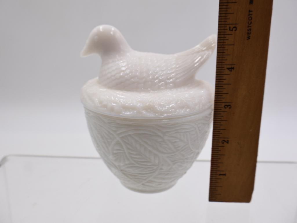 Antique Milk Glass Animal Dishes and Wire Basket Collection - 14