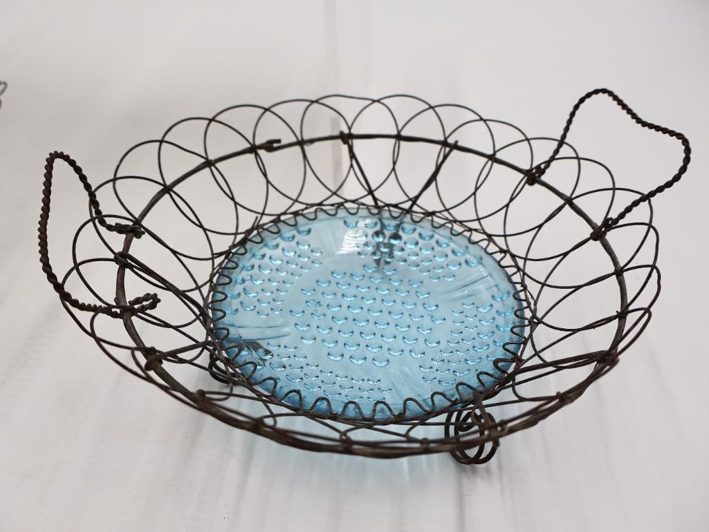 Antique Milk Glass Animal Dishes and Wire Basket Collection - 3