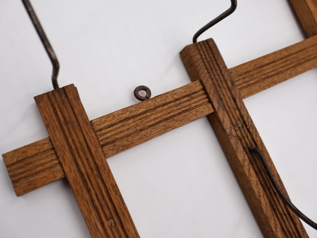 Antique Oak Wall-Mount Hat and Coat Rack with Mirror and Wire Hat Holders - 10