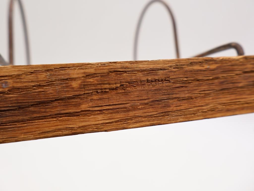 Antique Oak Wall-Mount Hat and Coat Rack with Mirror and Wire Hat Holders - 15