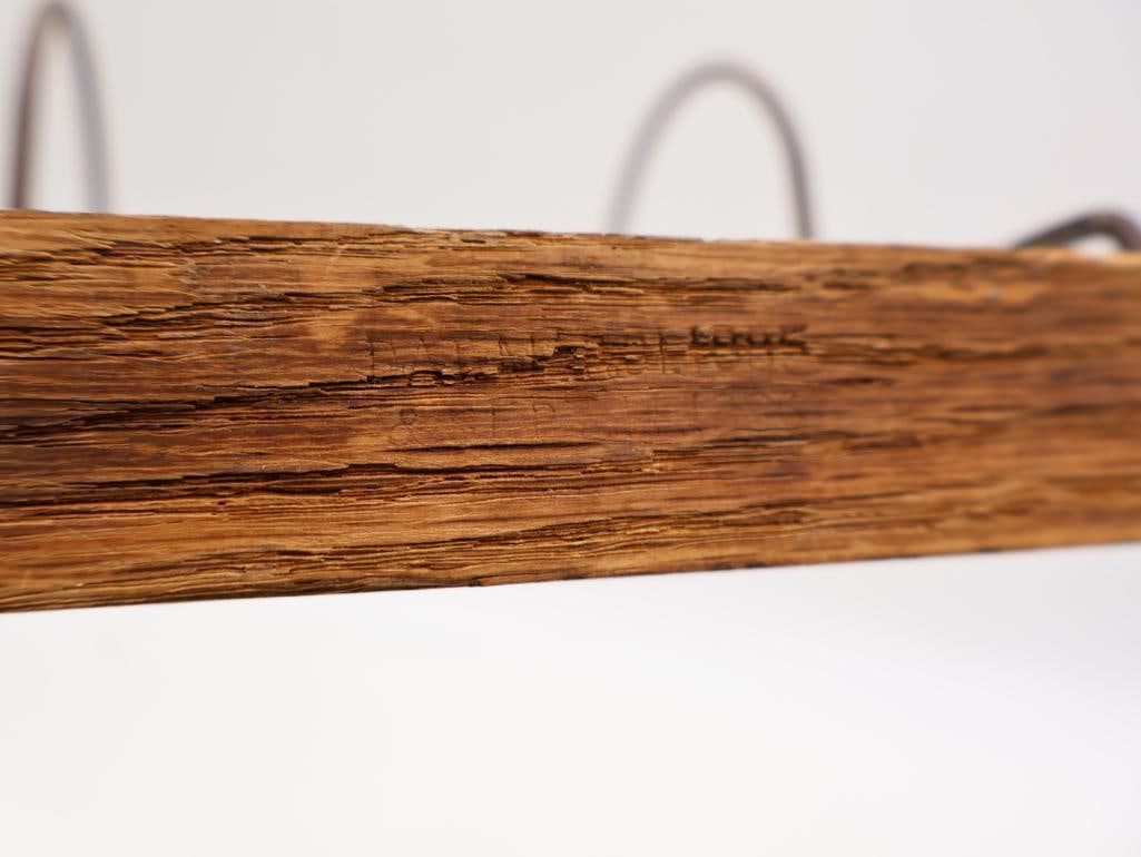 Antique Oak Wall-Mount Hat and Coat Rack with Mirror and Wire Hat Holders - 16