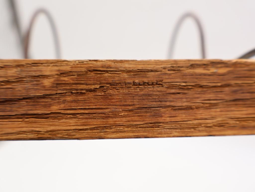 Antique Oak Wall-Mount Hat and Coat Rack with Mirror and Wire Hat Holders - 17